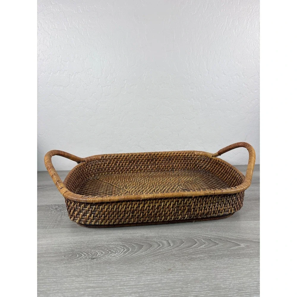 Pampered Chef Woven Selections Rectangular Heavy Duty Rattan Tray w/Handles